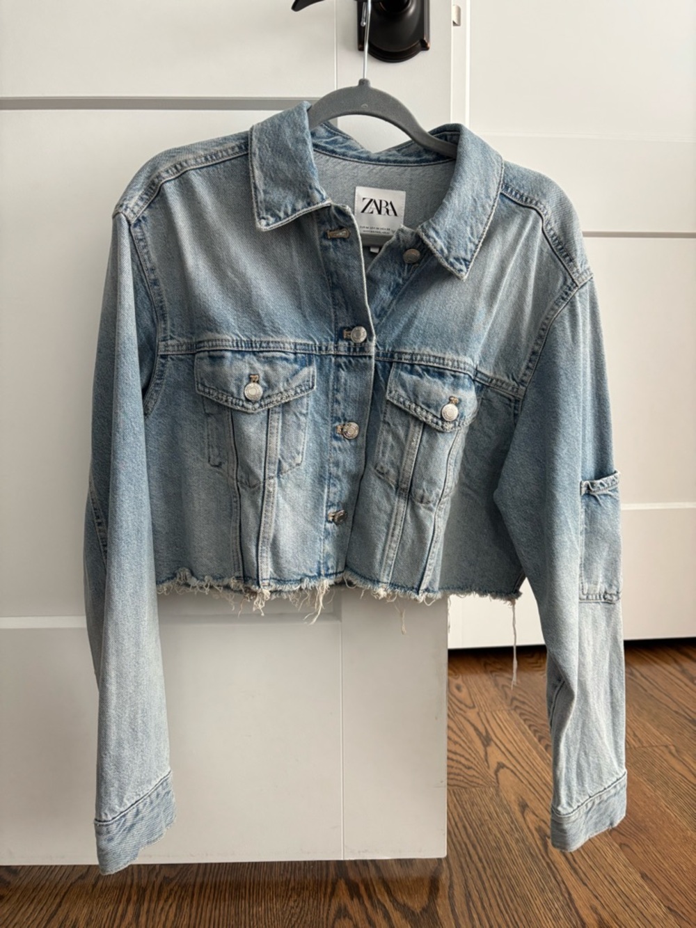 Zara Cropped Raw Hem Denim Jacket
